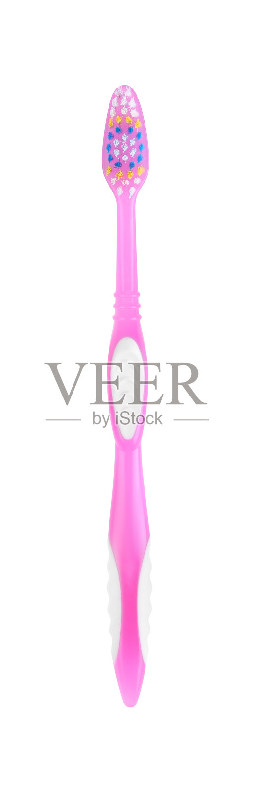 粉红色的塑料牙刷孤立在白色上。牙科保健照片摄影图片