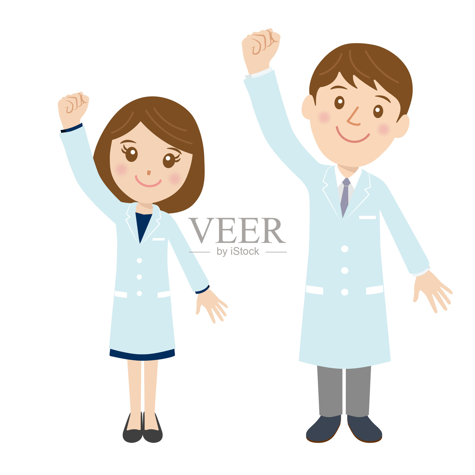 医生，研究员，男，女，耶，可爱，矢量插画图片素材