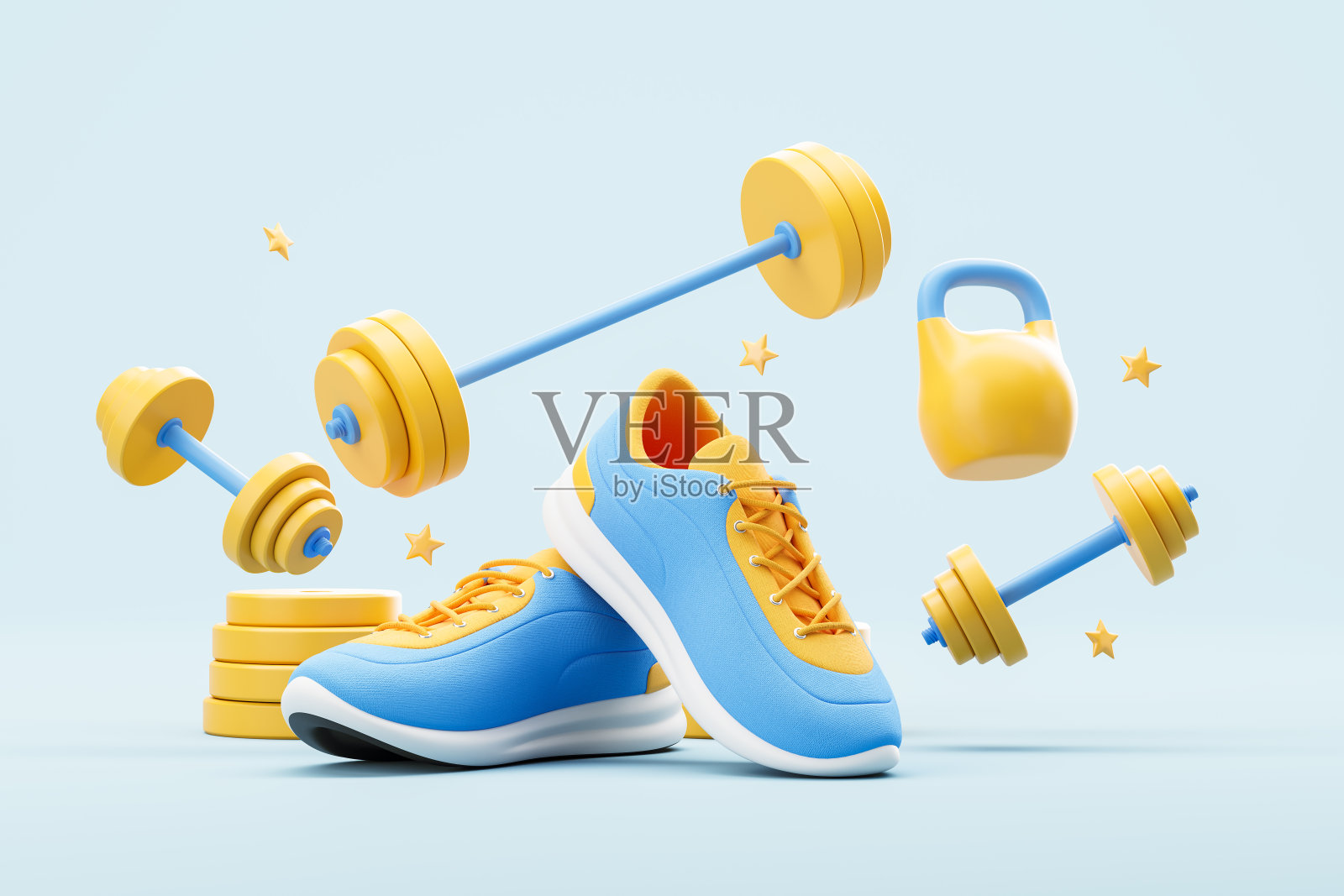 蓝色的运动鞋和运动器材照片摄影图片