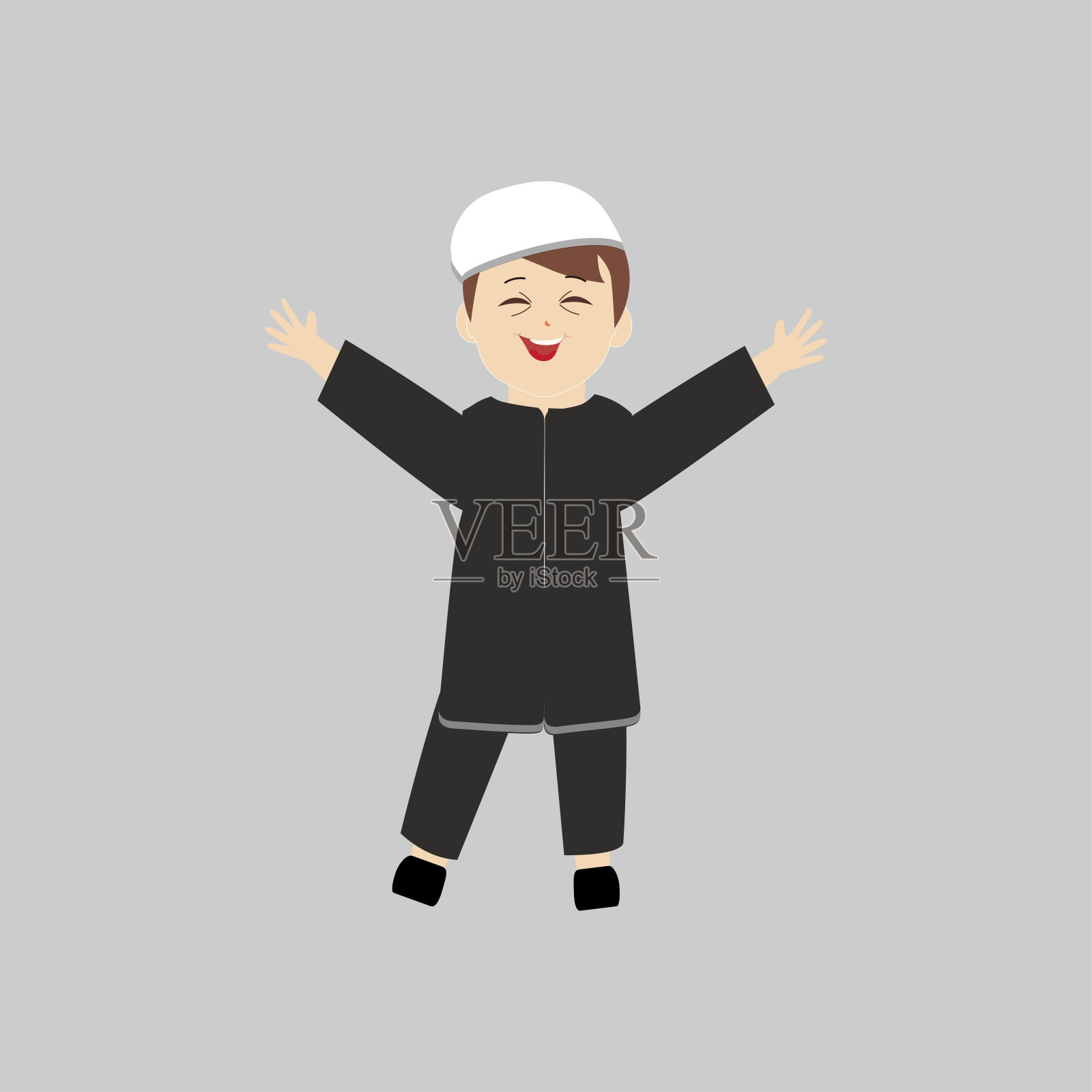 穆斯林男孩斋月卡通插画和伊斯兰文化，插画图片素材