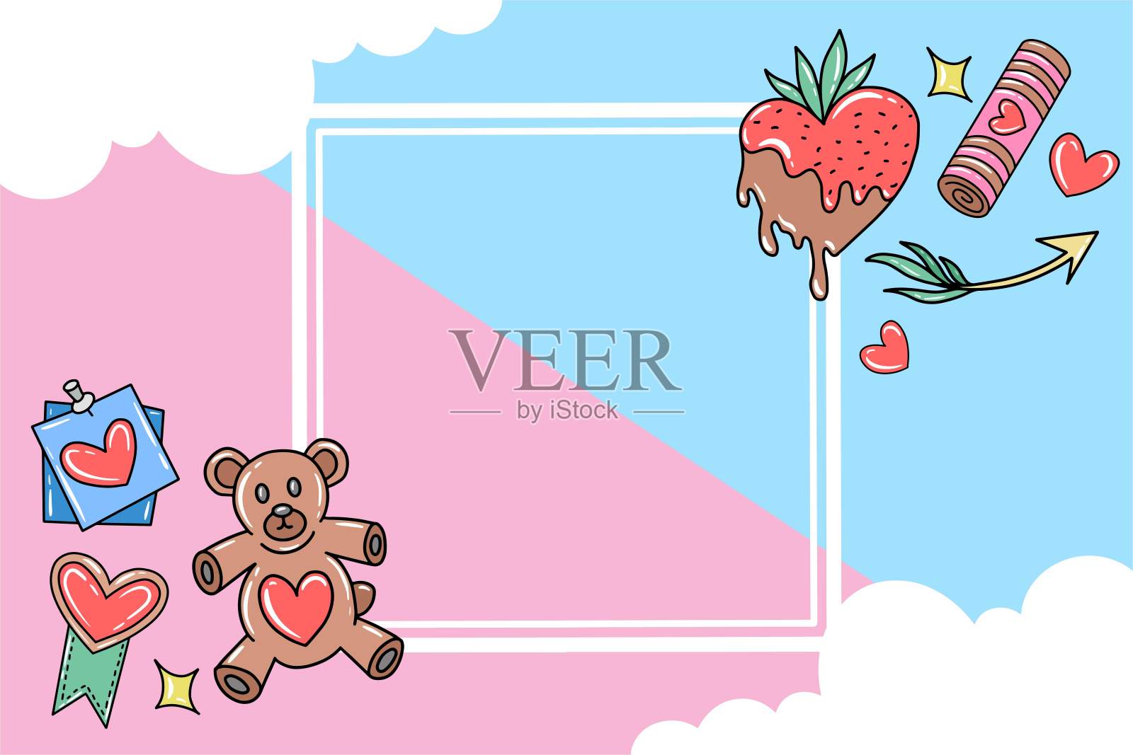情人节背景与框架装饰。情人节背景装饰插图。情人节框架背景插图。框架背景情人节装饰插画图片素材