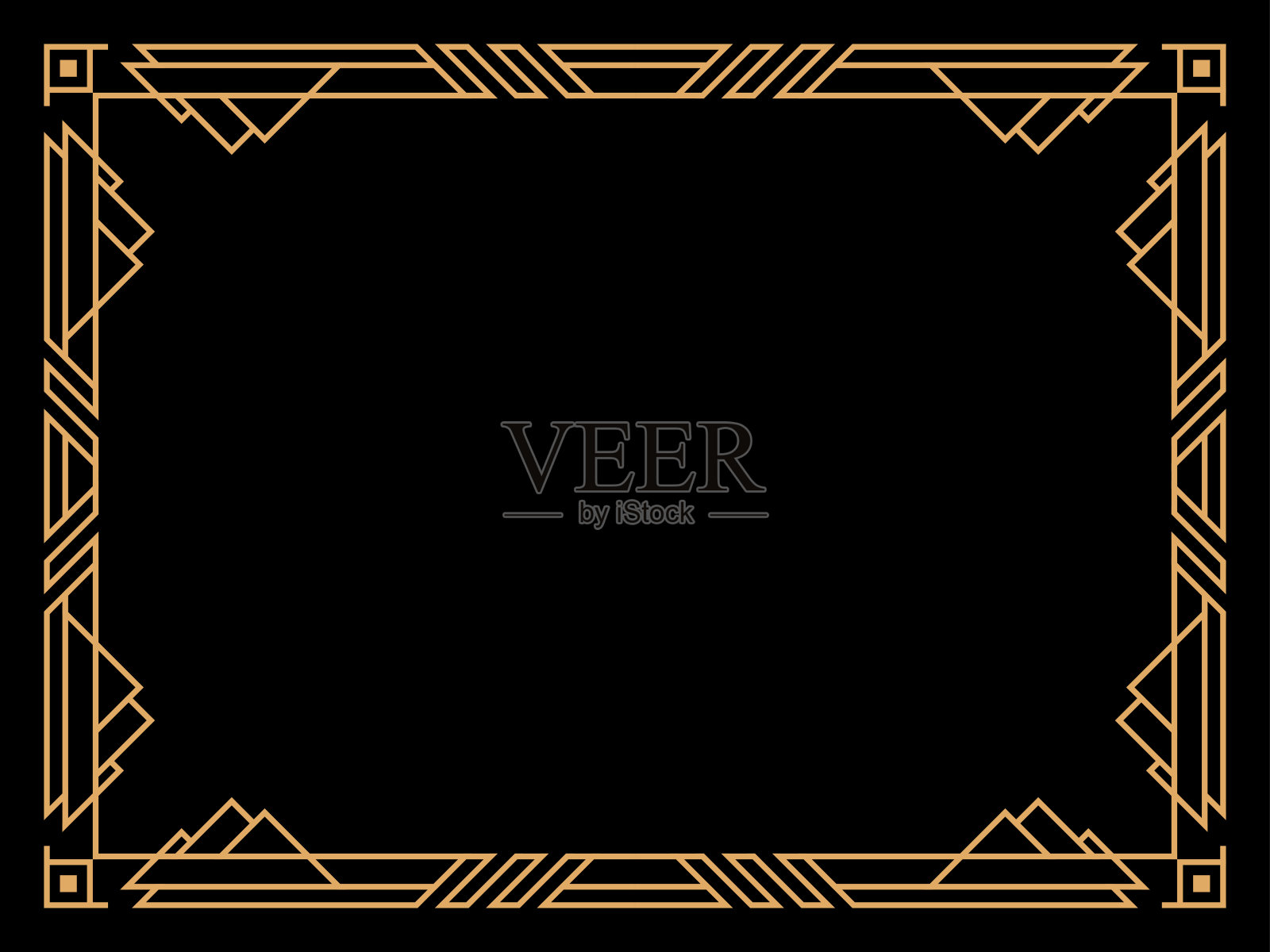 装饰艺术框架。复古的线性边框。为邀请函、传单和贺卡设计一个模板。几何金色框架。二十世纪二、三十年代的风格。矢量图插画图片素材