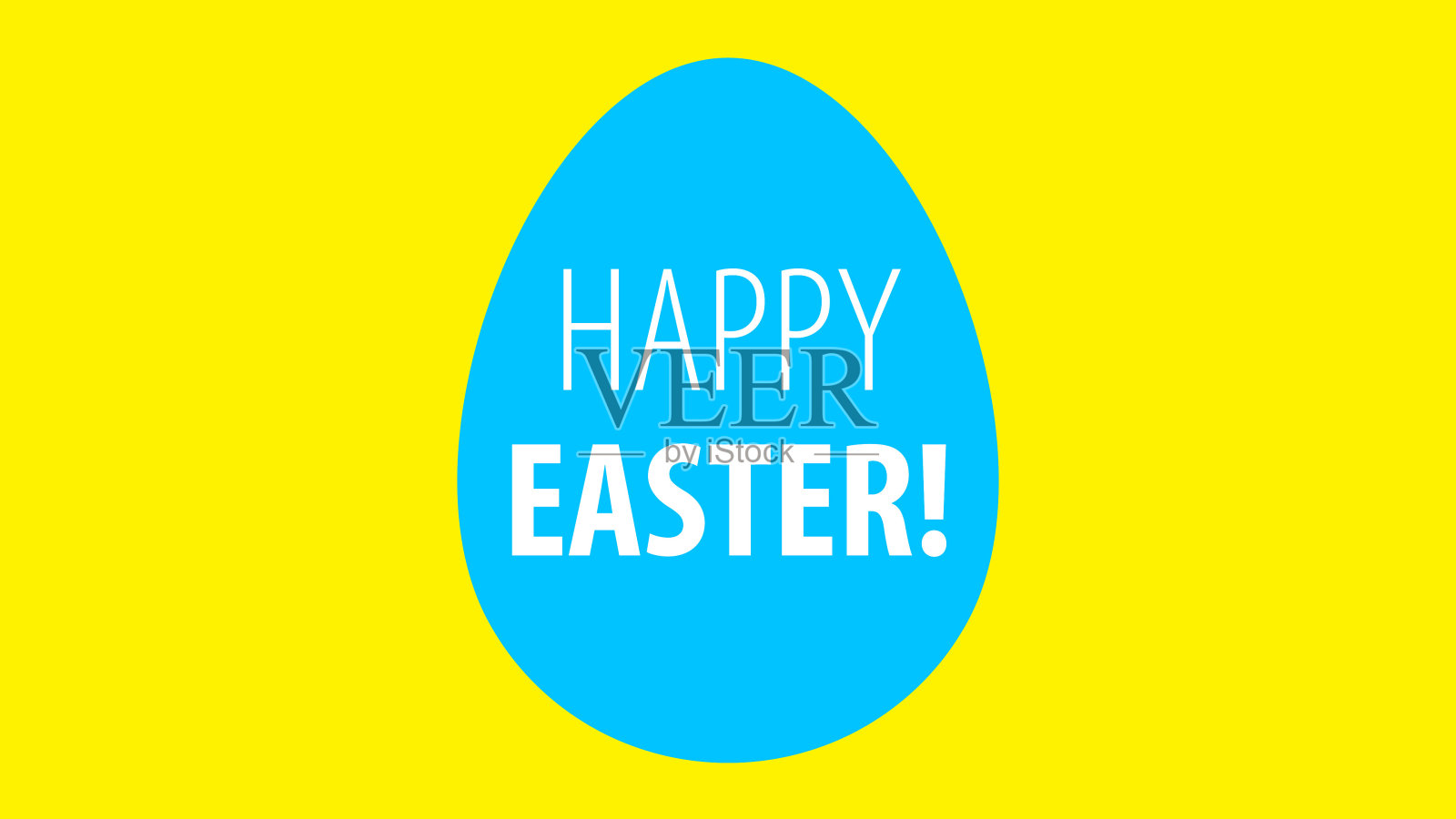 蓝色彩蛋和复活节快乐问候文字黄色背景。矢量图插画图片素材