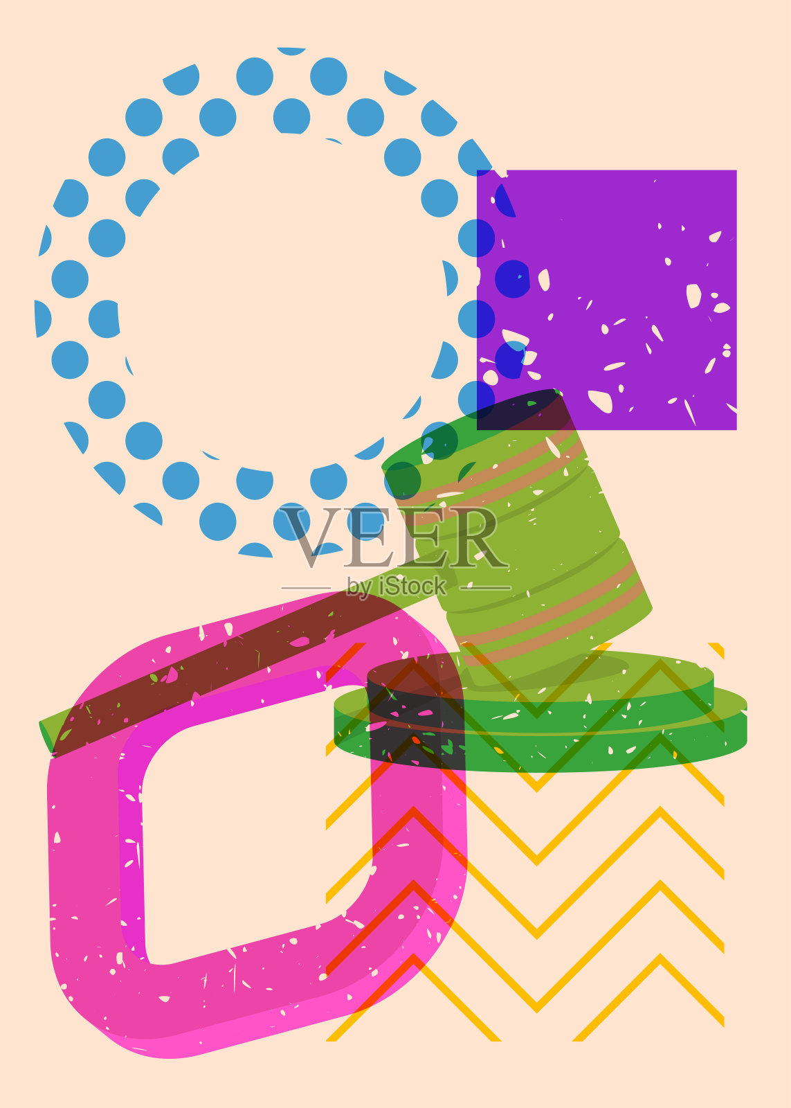 套色印刷：带有几何形状的法槌，具有几何元素的时尚套色版画纹理风格设计插画图片素材