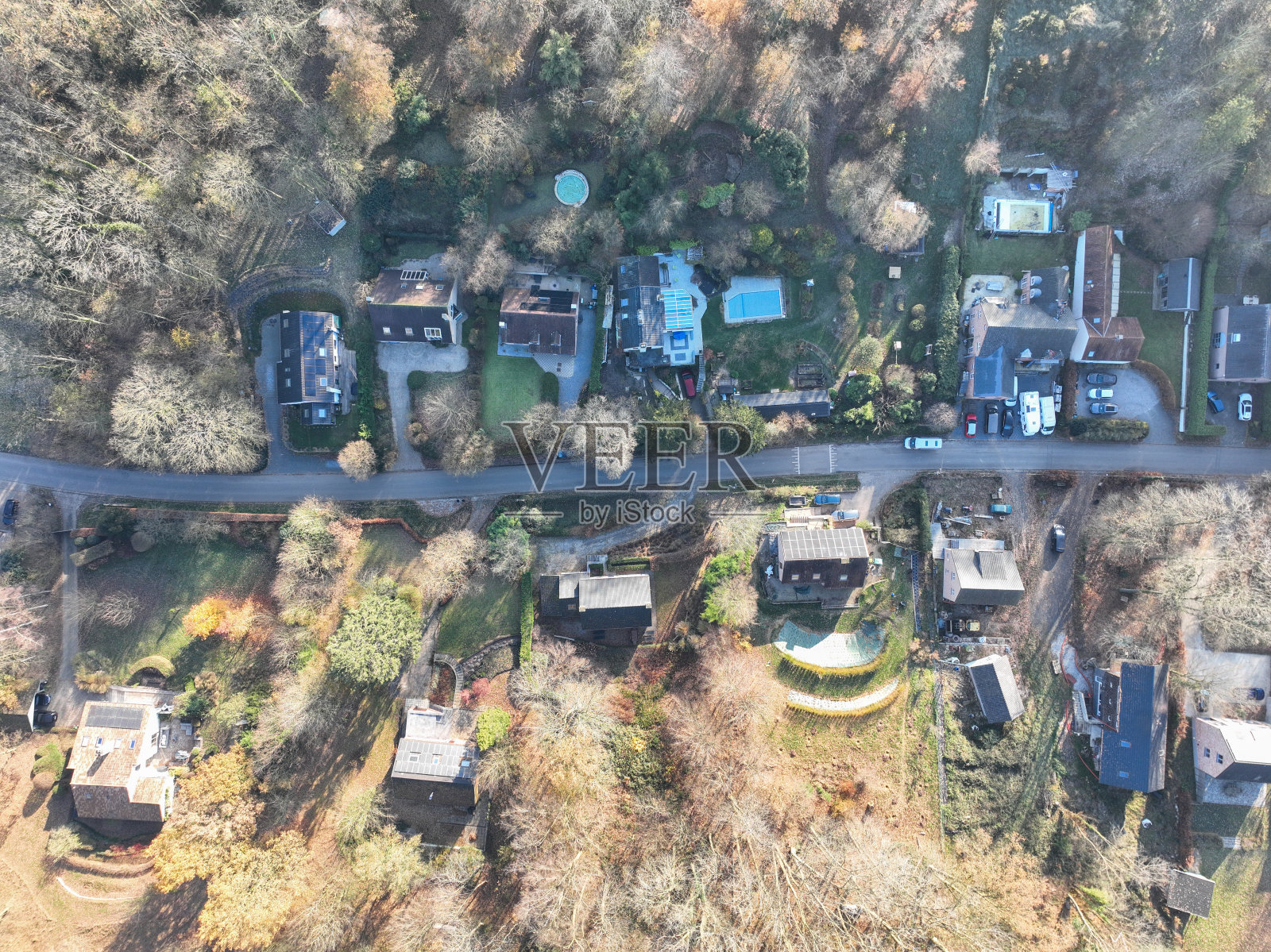 比利时瓦隆地区的乡村小镇鸟瞰图照片摄影图片