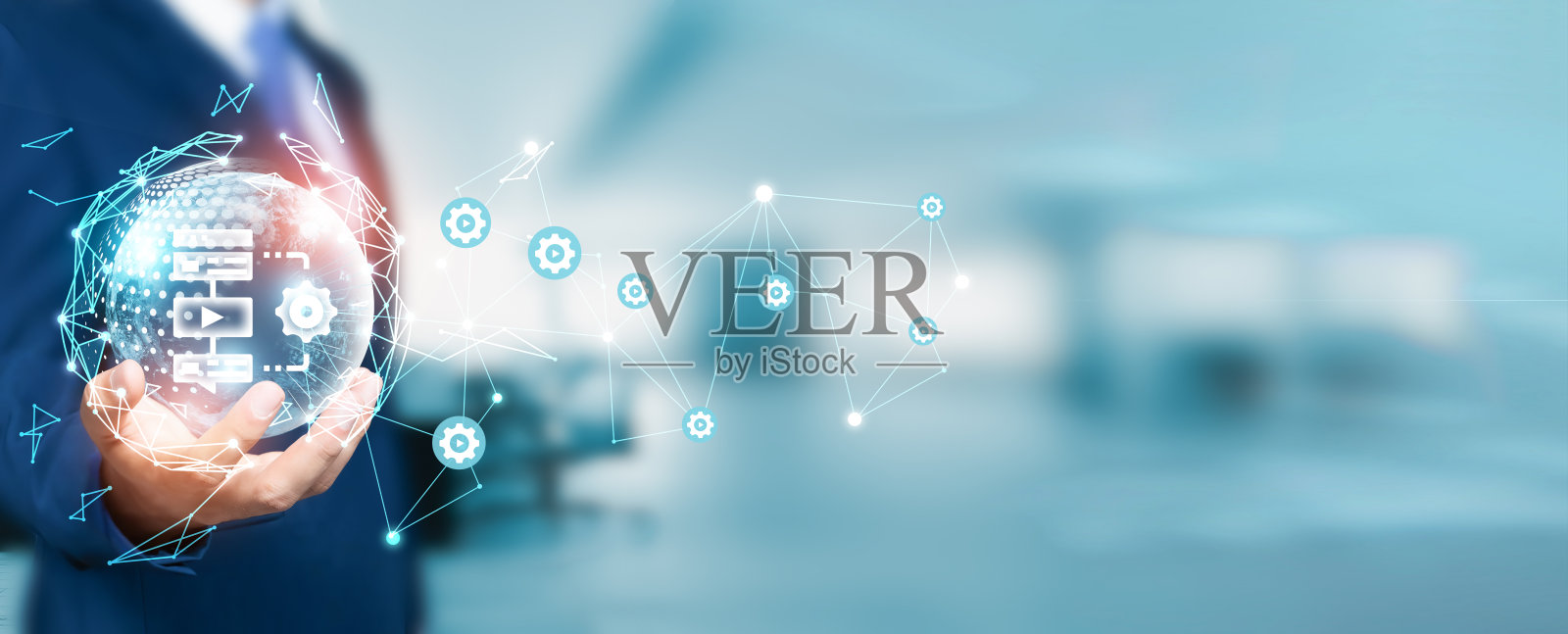 商家持有网络结构圈代表内容管理系统(CMS)的概念。它简化和组织网络内容，确保高效的分发，跨管理。照片摄影图片