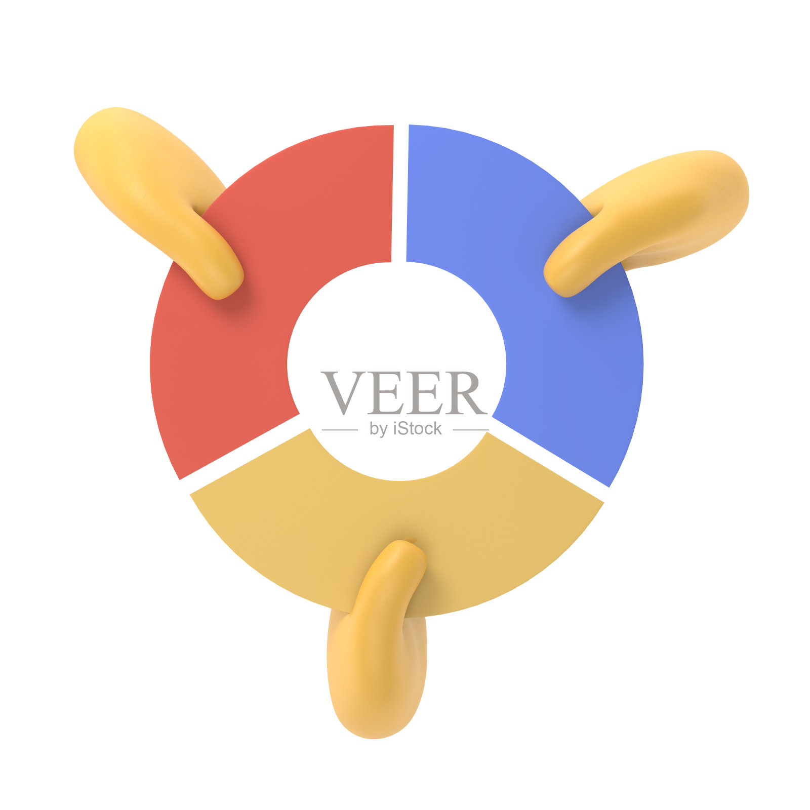 市场占有率经营理念。相互竞争的商人手里拿着饼状图。竞争。经济金融股利润。三维插图平面设计。白色背景的3D渲染。照片摄影图片