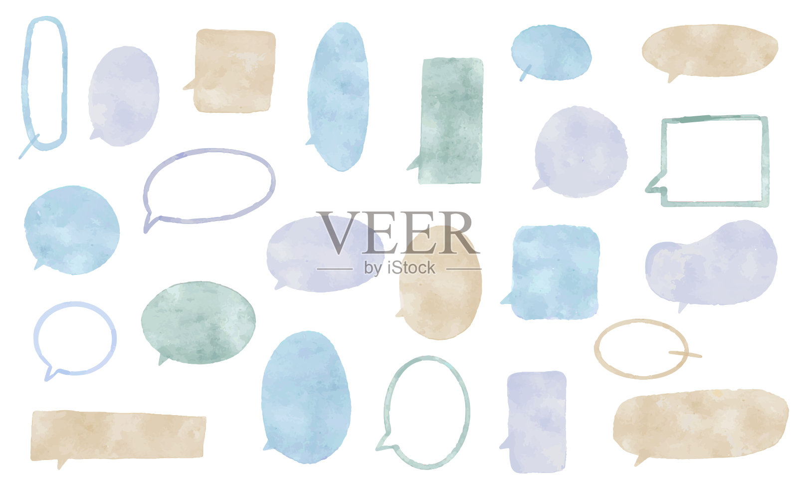 手绘演讲气球水彩插画(Fukidashi)插画图片素材