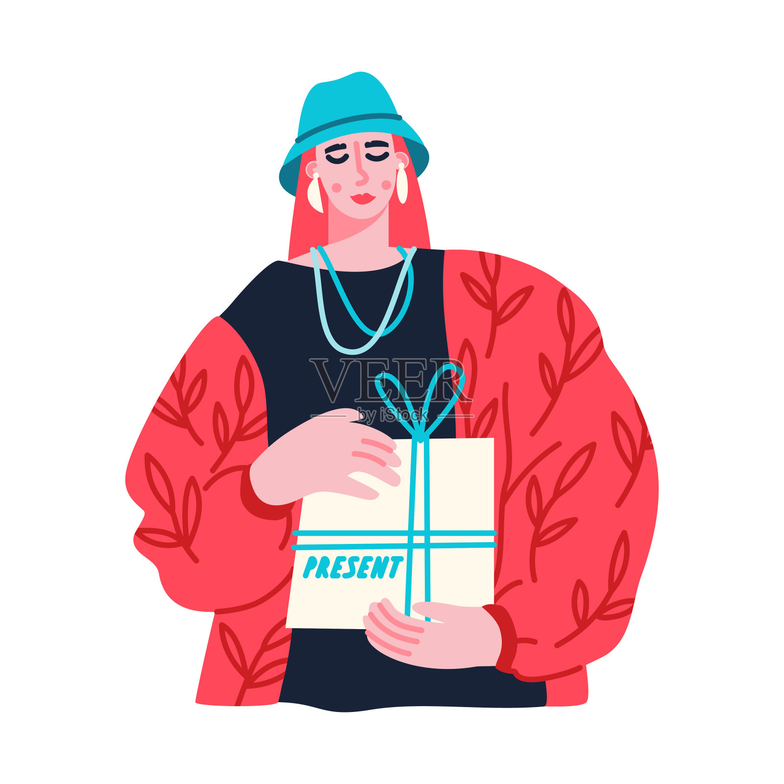 手里拿着礼物的女人插画图片素材