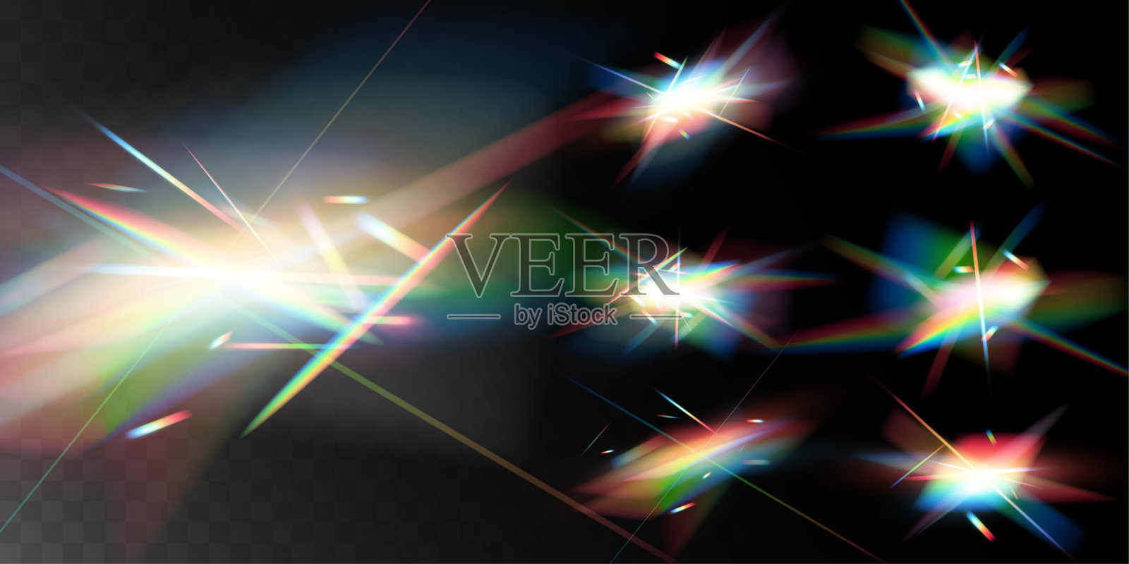 水晶彩虹光反射效果。彩色透明的虹彩镜片。插画图片素材