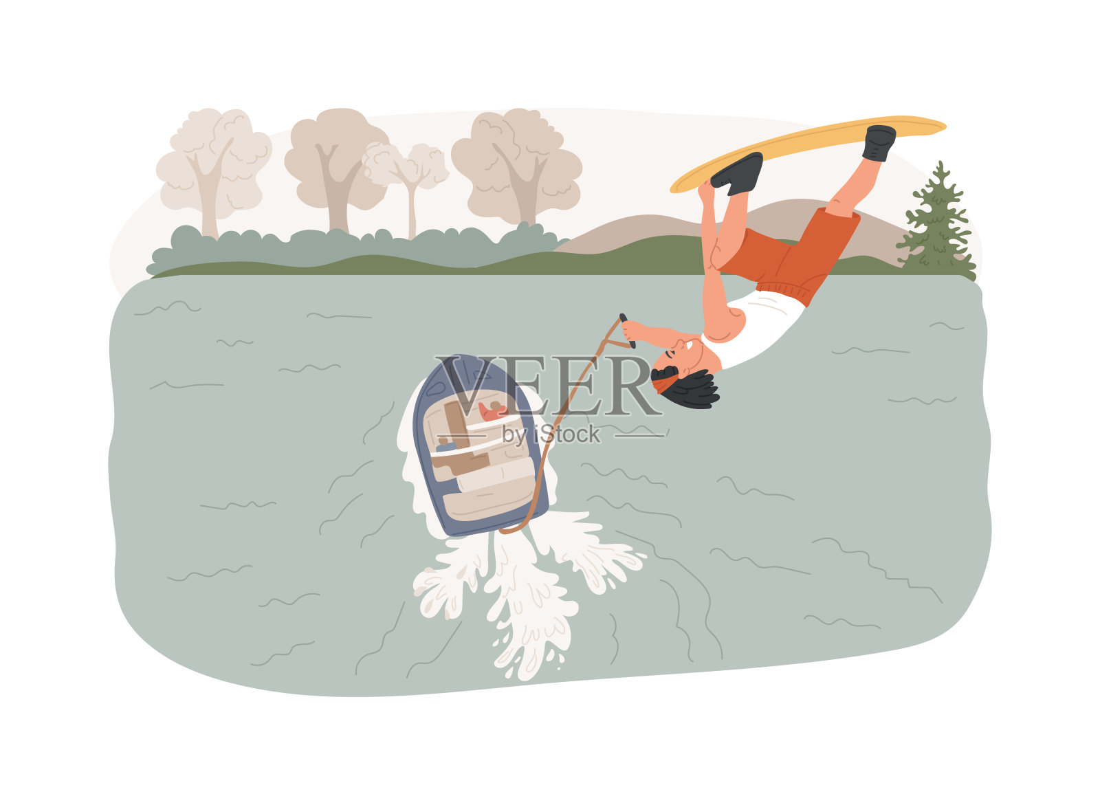 尾水滑板孤立的概念矢量插图。插画图片素材