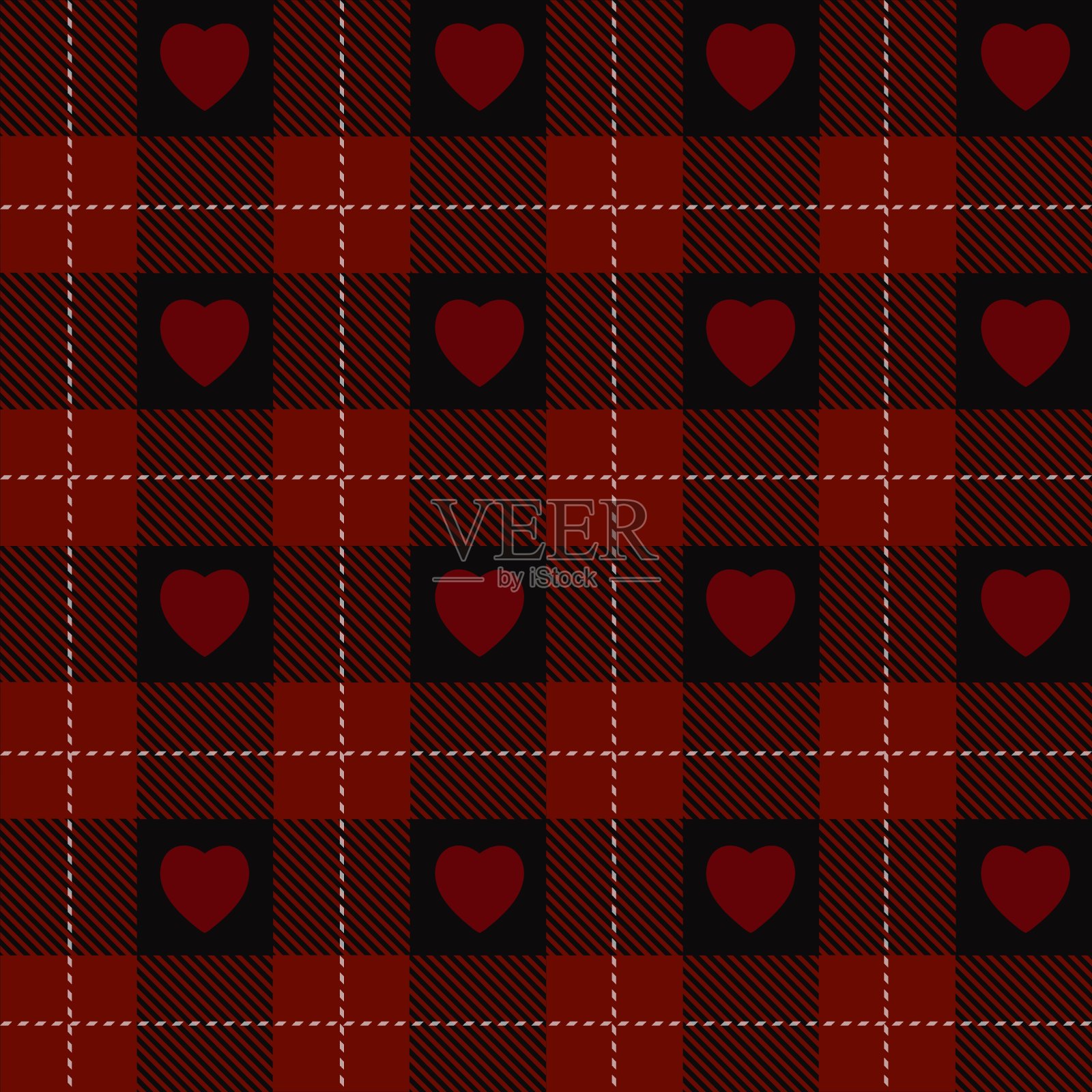 心格子无缝图案，黑色和红色插画图片素材