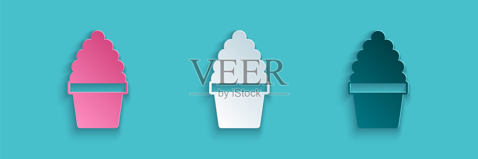 剪纸仙人掌佩奥特在锅图标孤立的蓝色背景。盆栽植物。盆栽植物标志。纸艺风格。向量插画图片素材