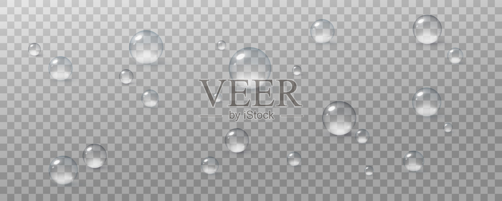 现实的矢量水滴在透明的光背景。水凝结在表面与光反射和逼真的阴影。三维矢量图插画图片素材