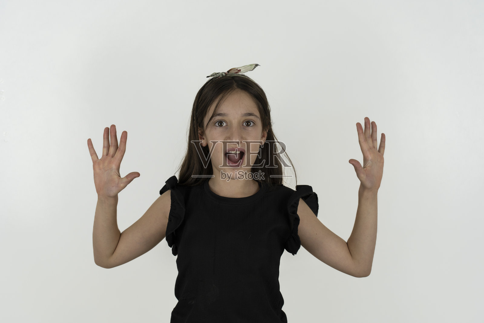 惊讶的女孩。照片摄影图片