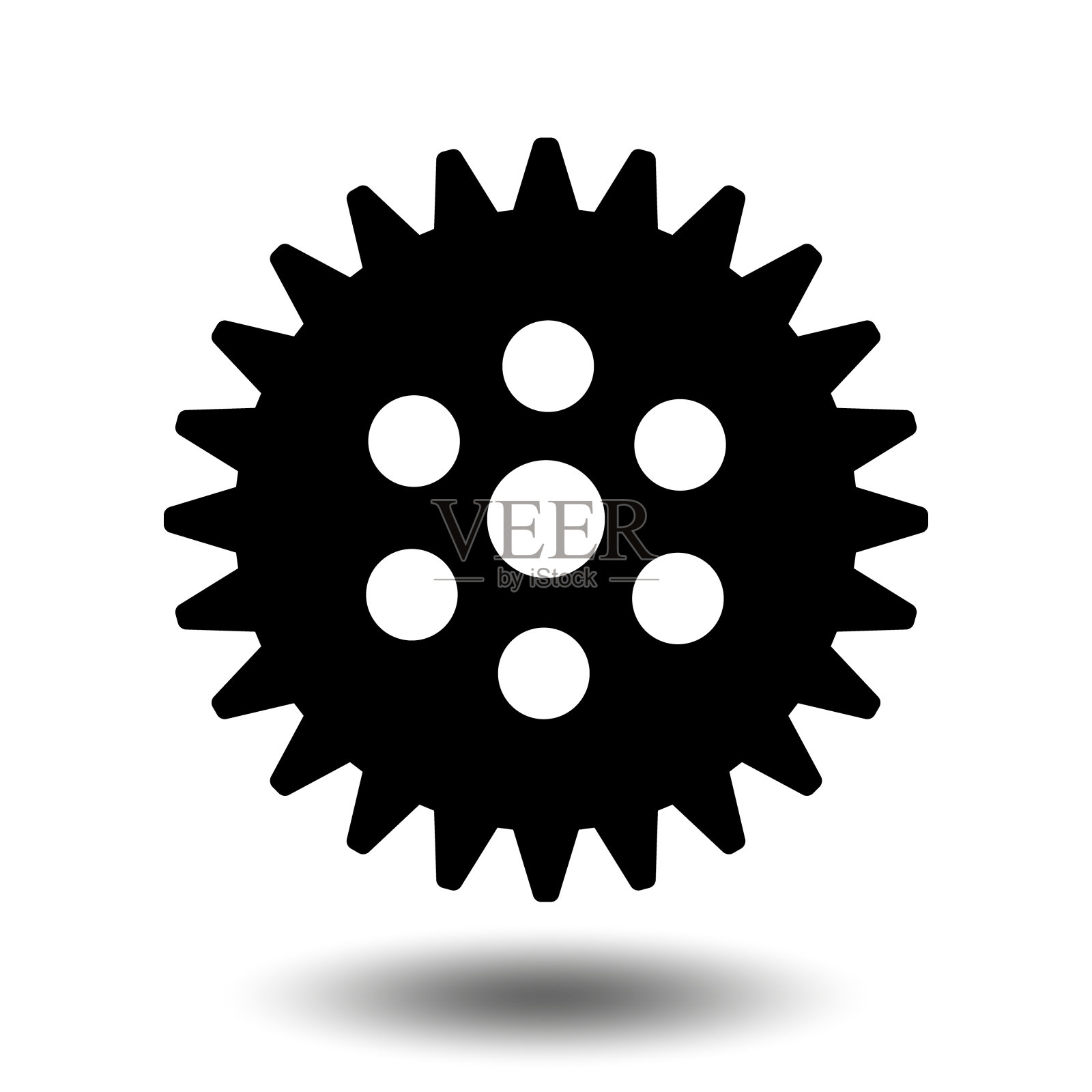 黑色齿轮图标。机器链轮齿轮图标。平面设计。矢量齿轮标志符号在一个白色的背景。插画图片素材