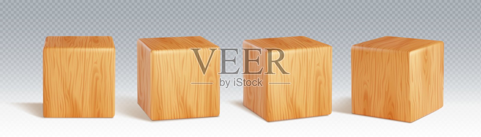 木制立方体块现实三维矢量插图插画图片素材