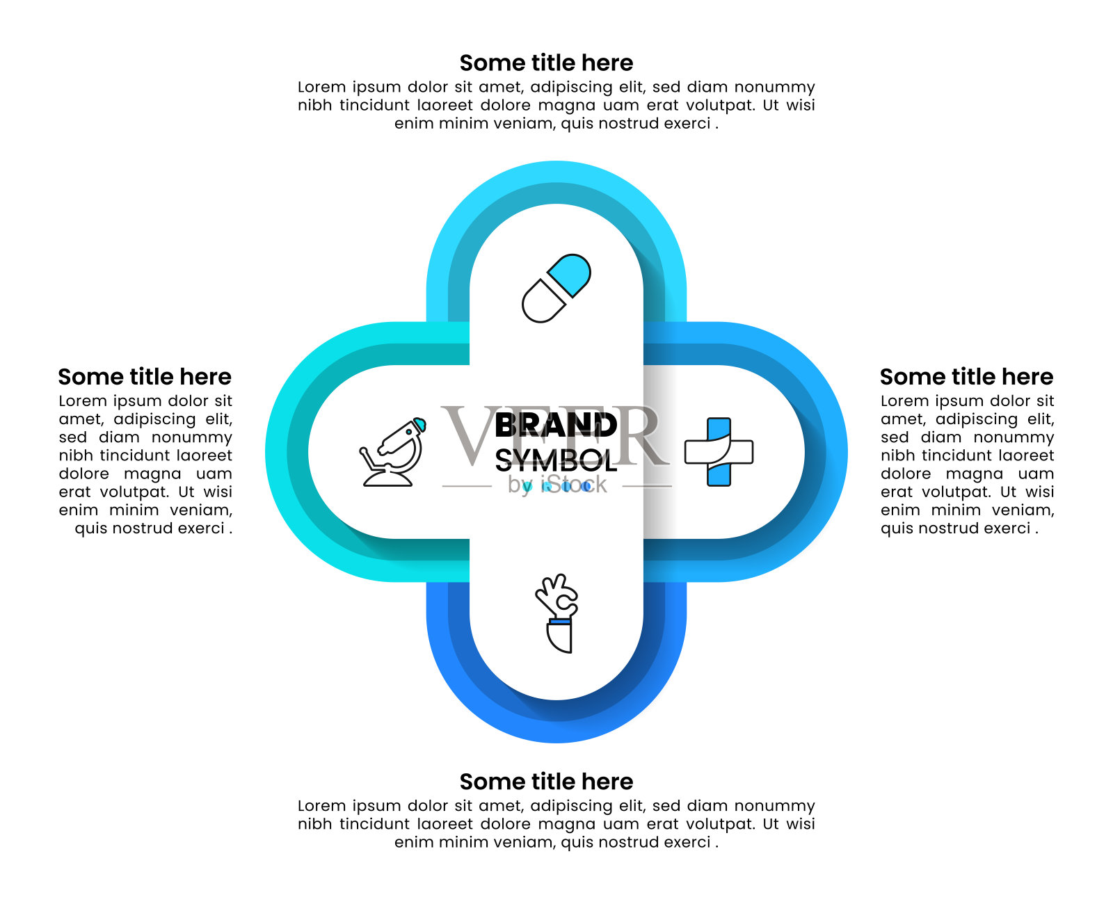 信息图表模板。医学交叉与4个图标插画图片素材