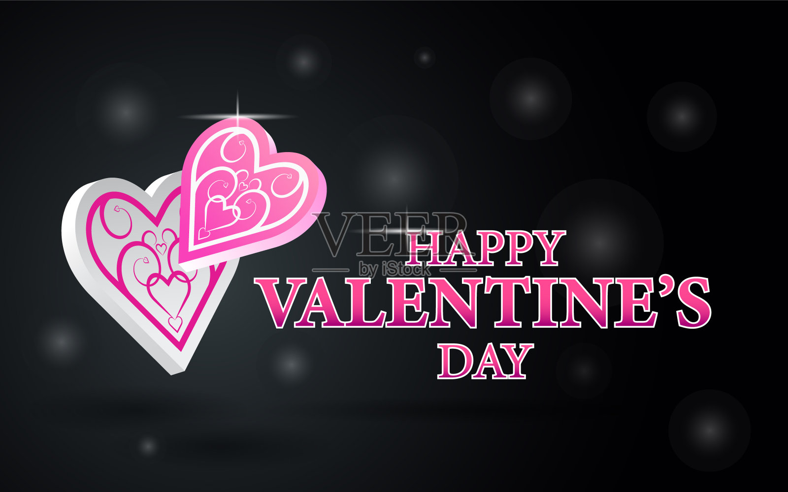 情人节快乐海报或横幅卡片设计与黑色背景，贺卡，横幅，和网络广告。插画图片素材