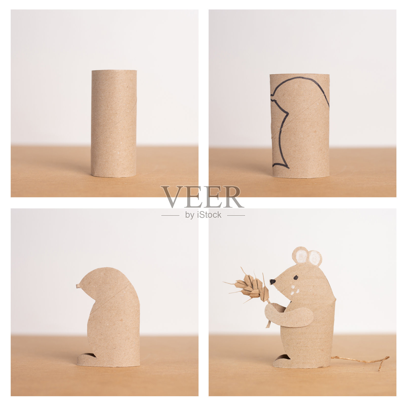 用空卫生纸卷做成的老鼠照片摄影图片