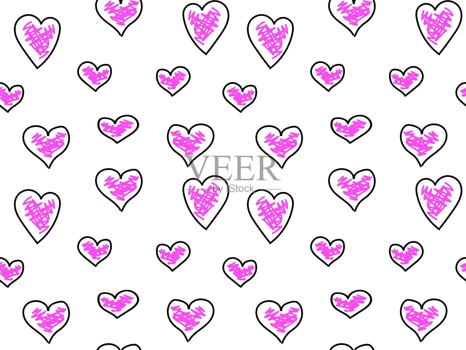 无缝涂鸦图案与心插画图片素材