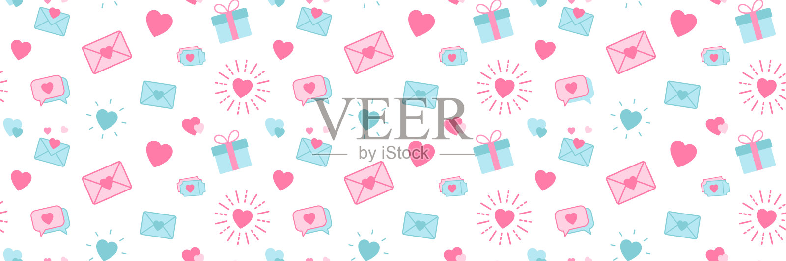 情人节无缝图案。爱你，nubes壁纸。浪漫图案、背景插画图片素材