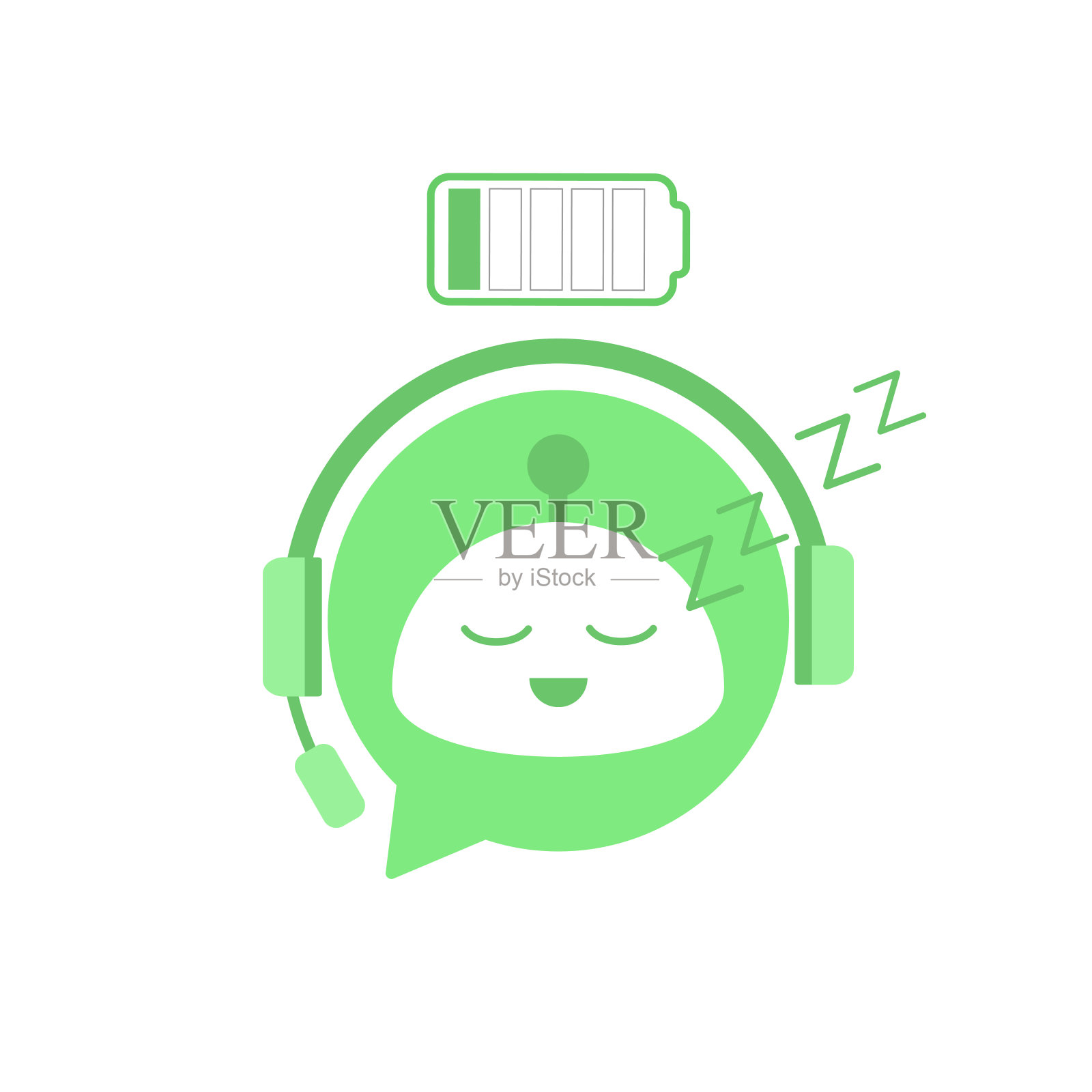 聊天机器人睡眠矢量。虚拟助手Bot在电量不足的情况下睡觉。客户支持服务机器人。向量插画图片素材