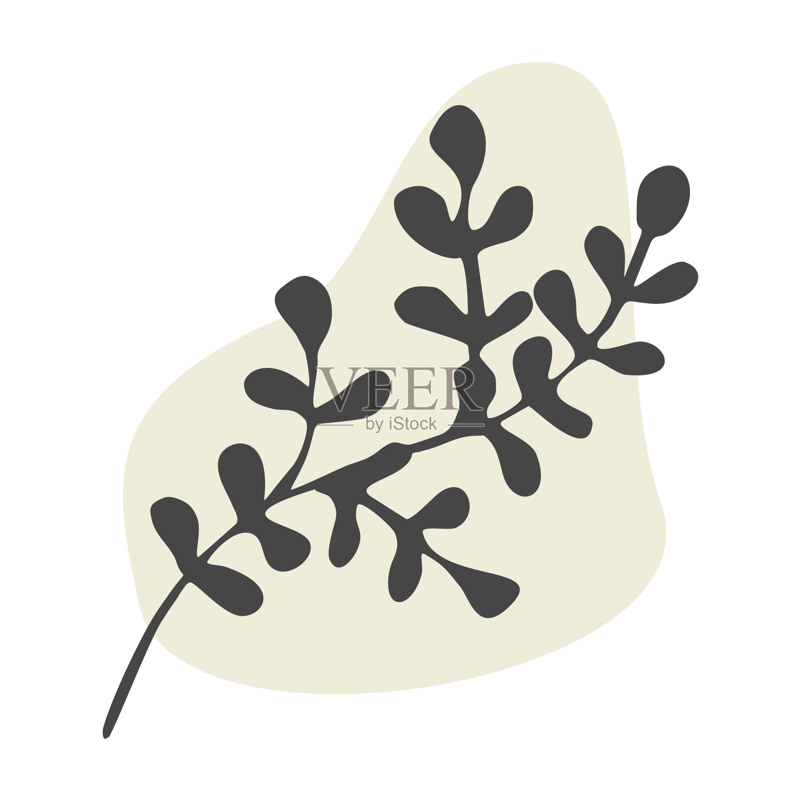 美丽的树枝与叶子上的彩色斑点孤立在白色的背景。线艺术矢量植物波西米亚插图。采购产品装饰花卉设计元素的贺卡，春天的海报，横幅，墙壁装饰插画图片素材