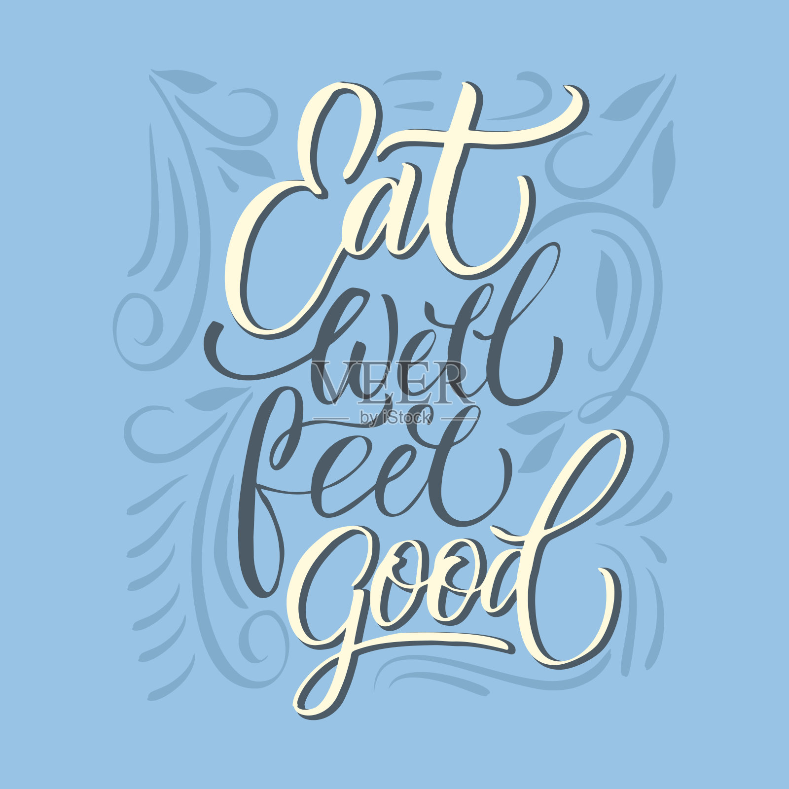 时尚的线性风格与手写字母-吃健康-素食和有机食品徽章或标志的食品包装标签。插画图片素材