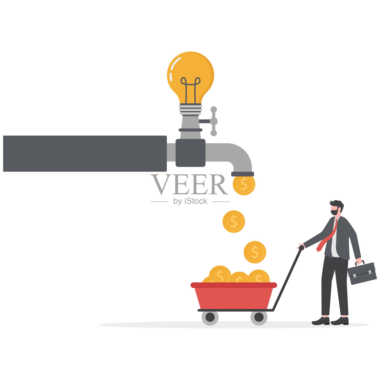 对金钱的想法，放松和被动赚钱。金融、投资、财富、被动收入。概念工作室插画图片素材