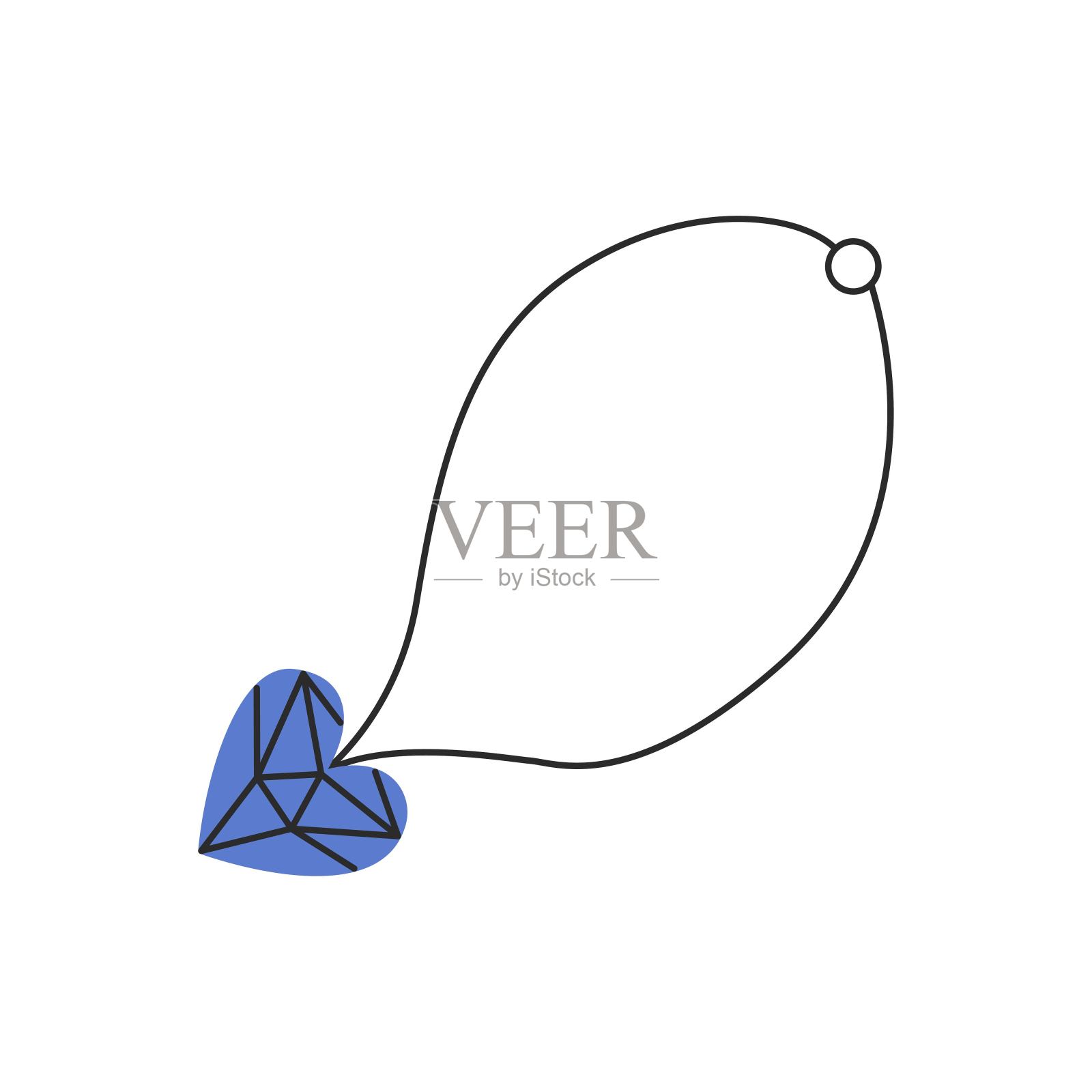 可爱的钻石心形项链，款式扁平。情人节涂鸦矢量插图。女人的珠宝。适合做贴纸插画图片素材