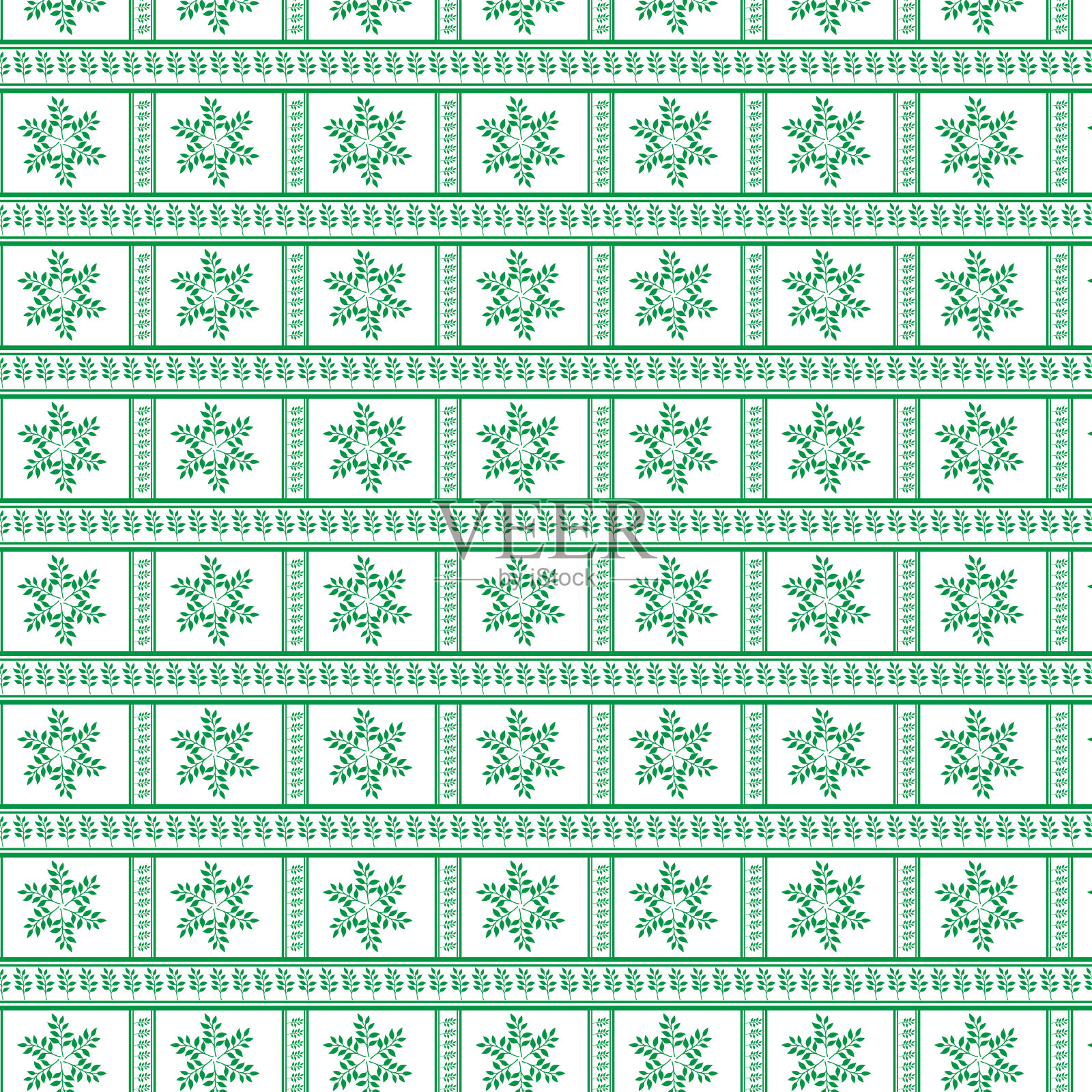 部落传统织物蜡染民族伊卡特花绿叶无缝图案春花矢量设计在一个白色的背景插画图片素材