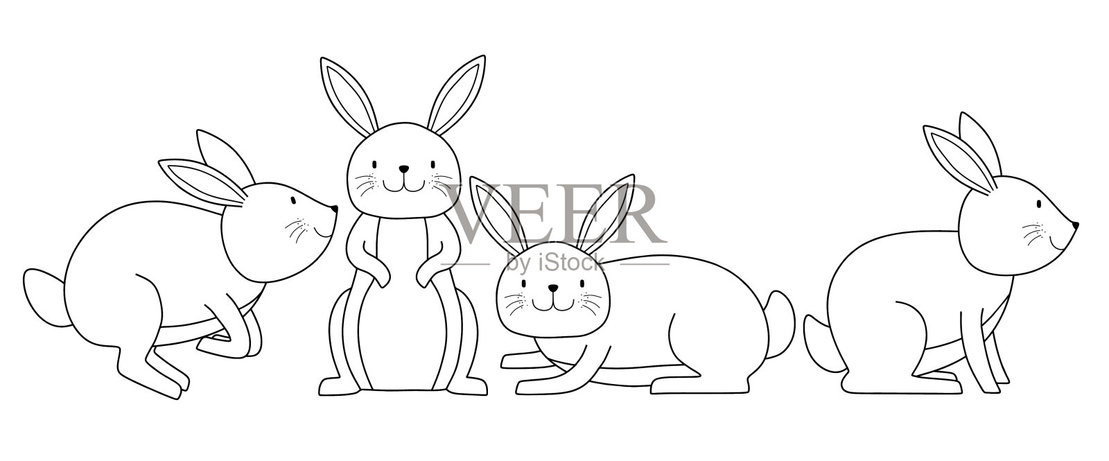 可爱的兔子素描涂鸦。轮廓矢量插图。插画图片素材