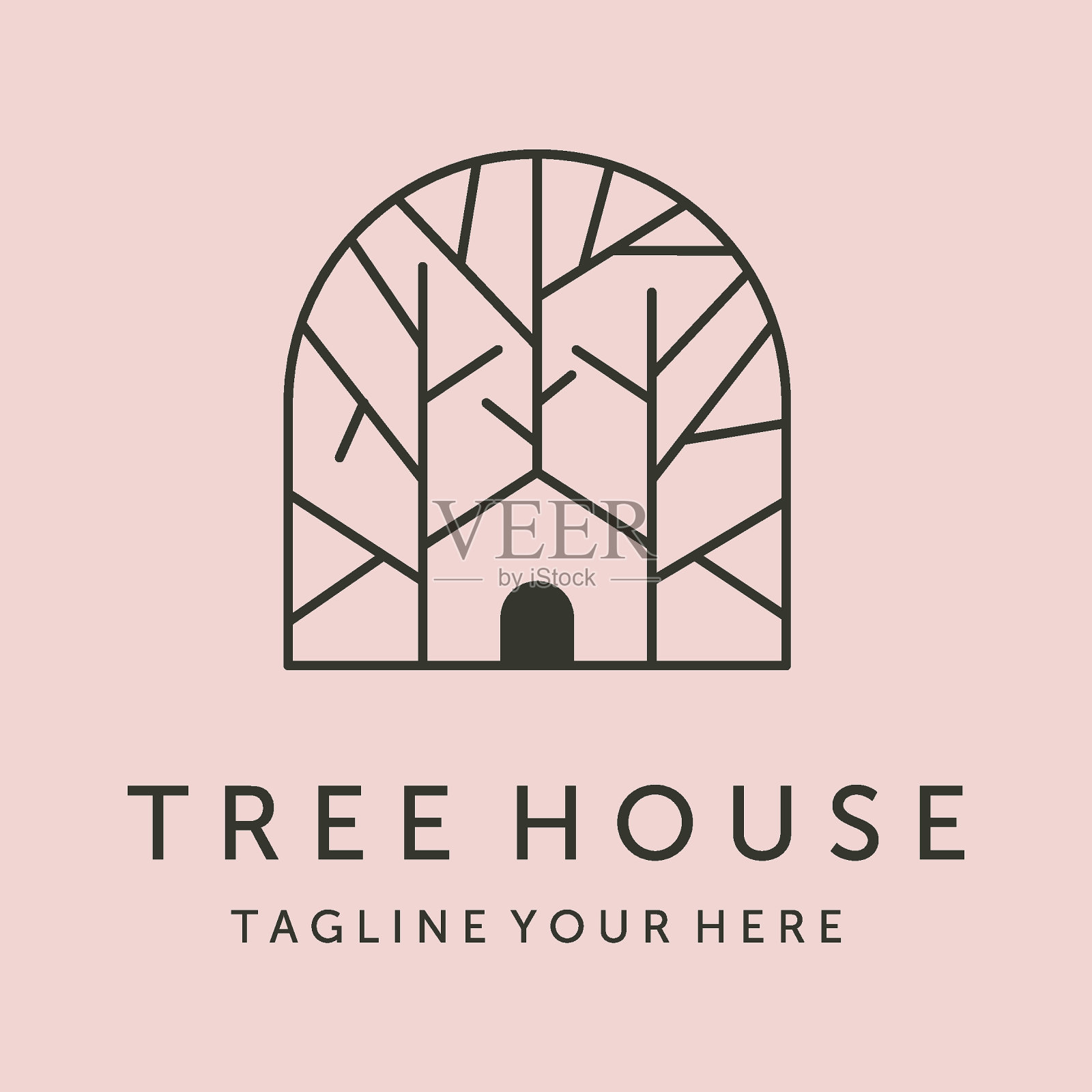 简单的树屋线条艺术标志矢量符号插图设计插画图片素材