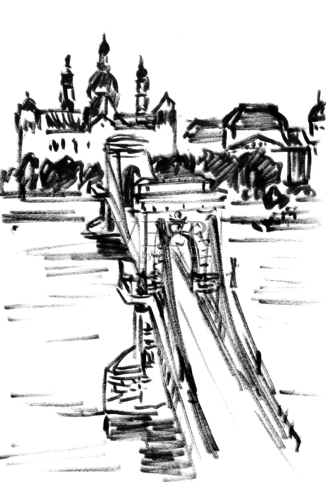 布达佩斯，匈牙利，旅行素描，图形黑白绘图插画图片素材