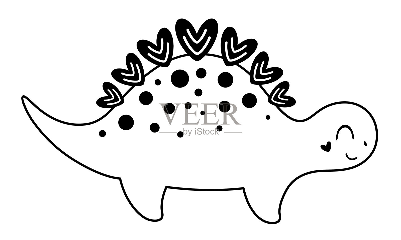 黑白情人节恐龙剪贴画。情人节恐龙卡通扁平风格插画。恐龙涂鸦。矢量图插画图片素材