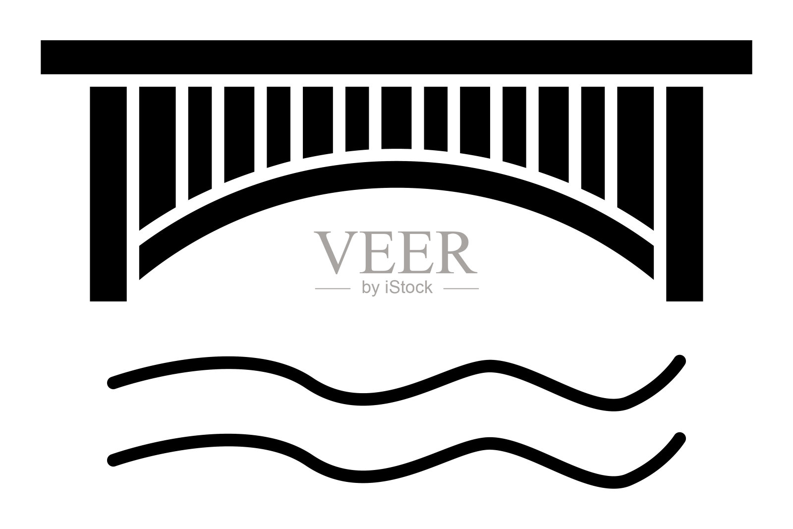 桥图标。与河流交叉点和道路相关的图标。固体图标样式。元素说明插画图片素材