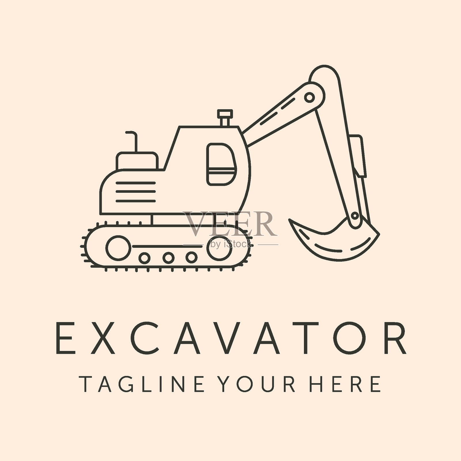 挖掘机图标线条艺术标志矢量符号插图设计插画图片素材