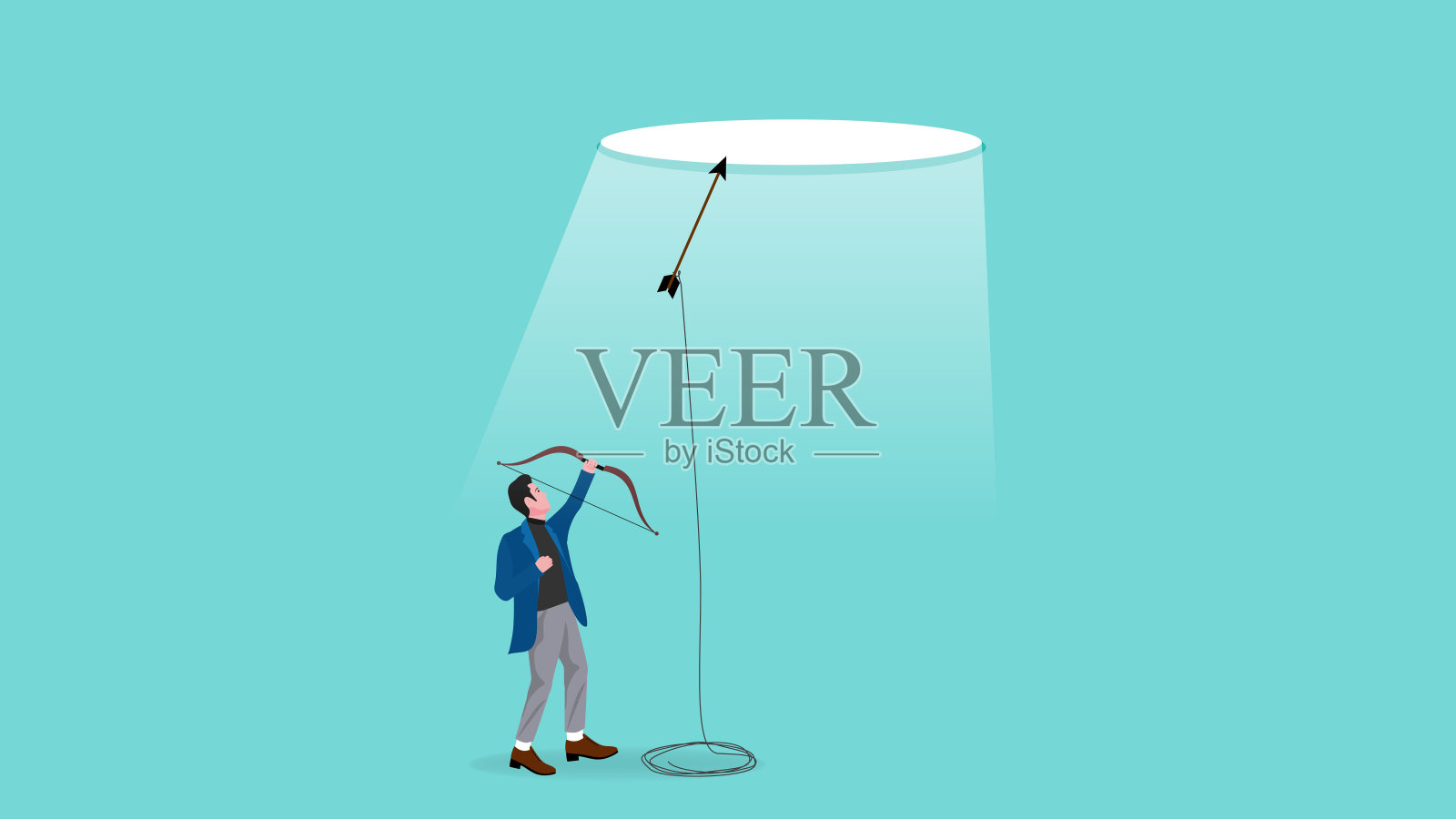 创意创意或策略，为事业成功或财务自由，商业机会，以实现成功，商人用箭头来绑攀岩绳，以自由的空间矢量插图插画图片素材