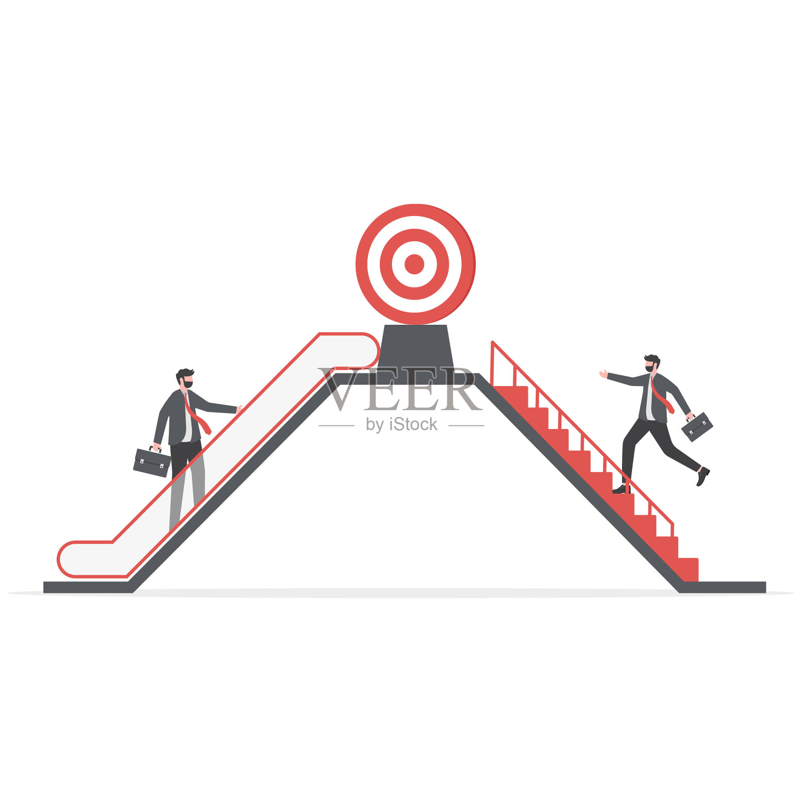 两个商人乘扶梯和楼梯走不同的路。成功的概念插画图片素材