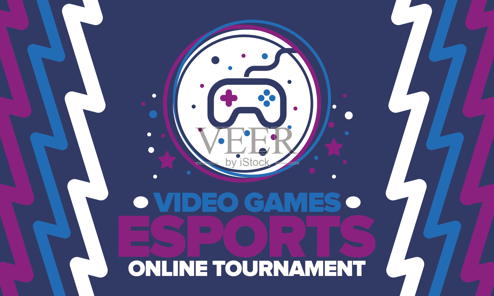 电子竞技在线锦标赛。视频游戏流媒体。电子竞技和游戏概念。玩街机，视频或电脑游戏。手柄、控制器或操纵杆。休闲、娱乐和乐趣。矢量图插画图片素材