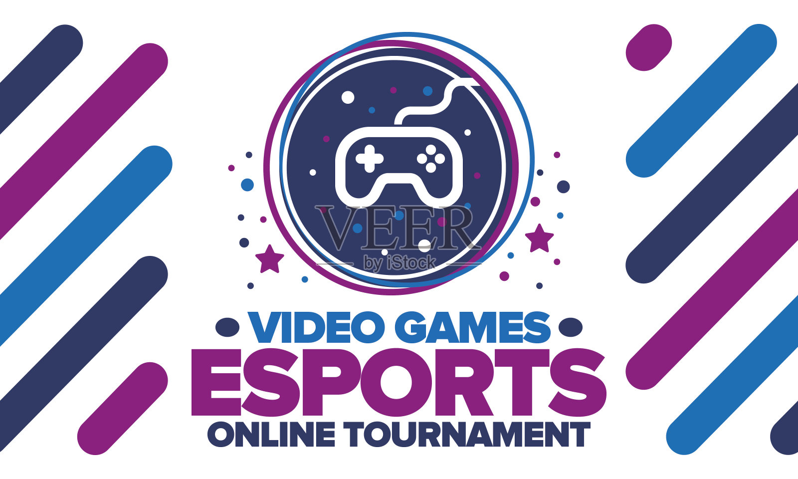 电子竞技在线锦标赛。视频游戏流媒体。电子竞技和游戏概念。玩街机，视频或电脑游戏。手柄、控制器或操纵杆。休闲、娱乐和乐趣。矢量图插画图片素材