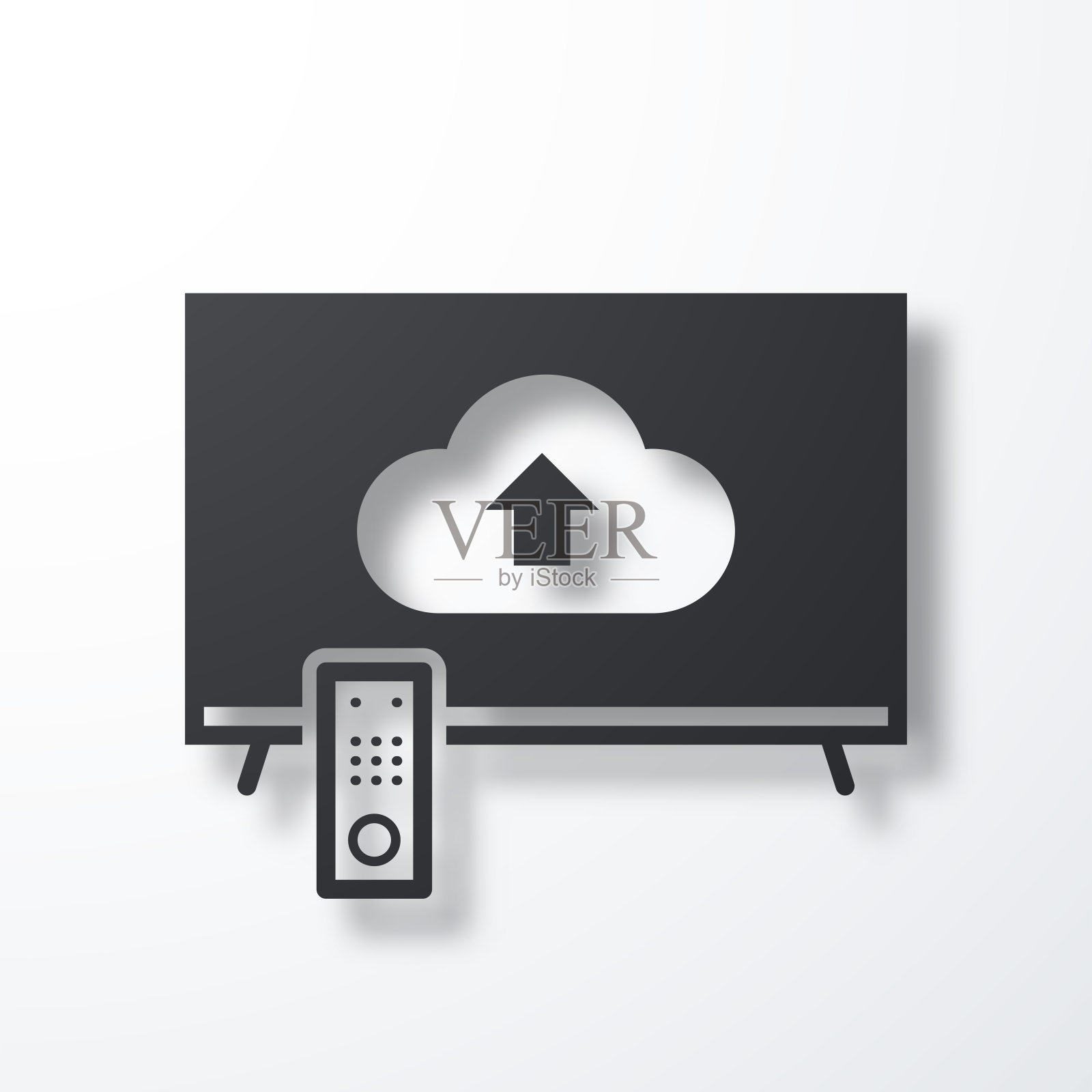 从电视云端上传。白色背景上的阴影图标插画图片素材