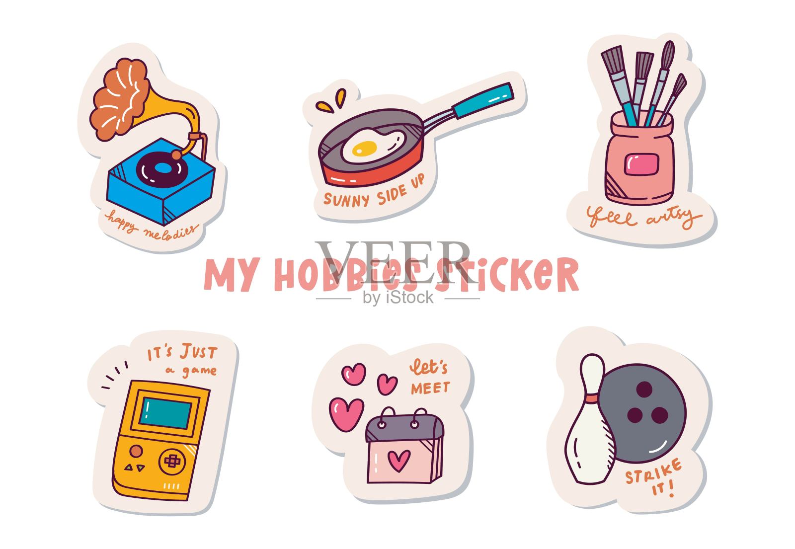 可爱的贴纸卡通涂鸦插画图片素材