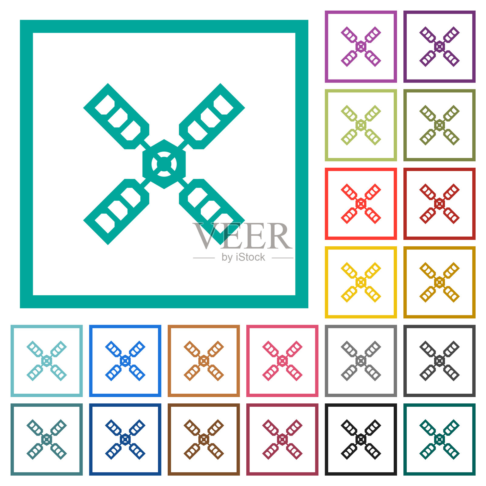 带有象限框架的卫星平面彩色图标插画图片素材