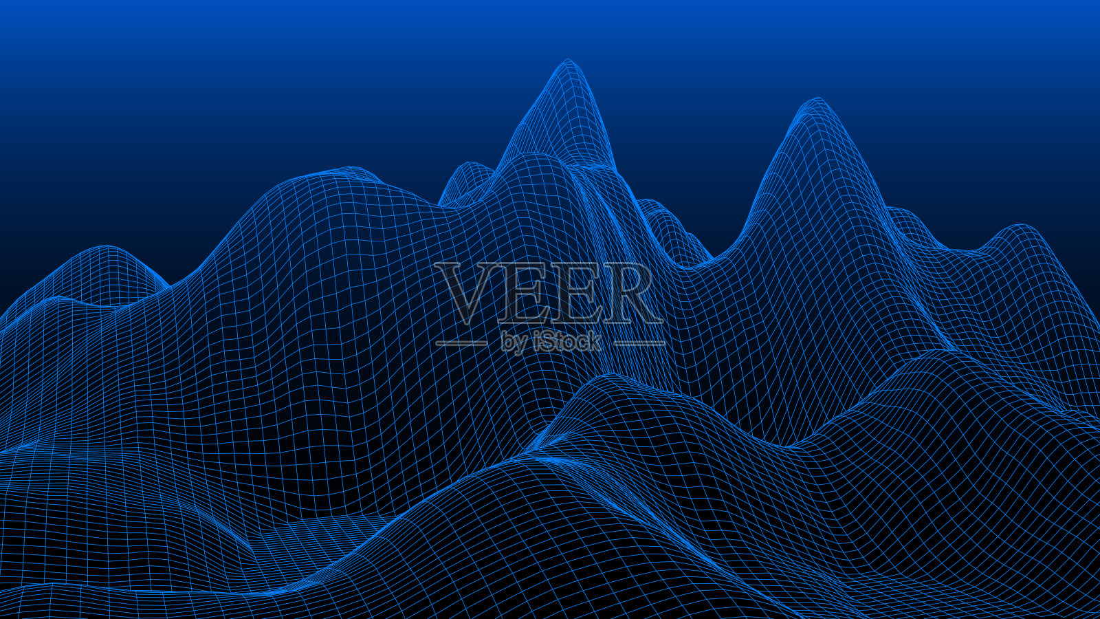 矢量线框三维景观。技术网格插图。由点和线组成的网络。未来的背景。插画图片素材