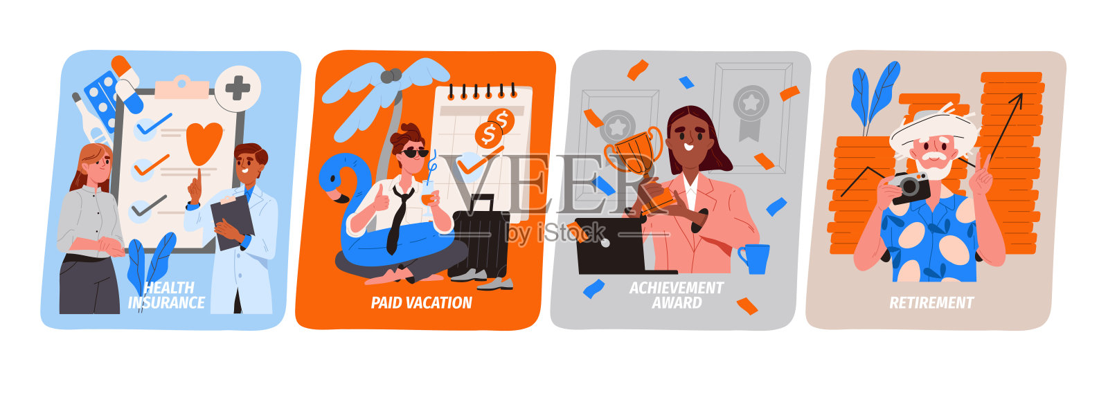 公司员工的一套福利插画图片素材