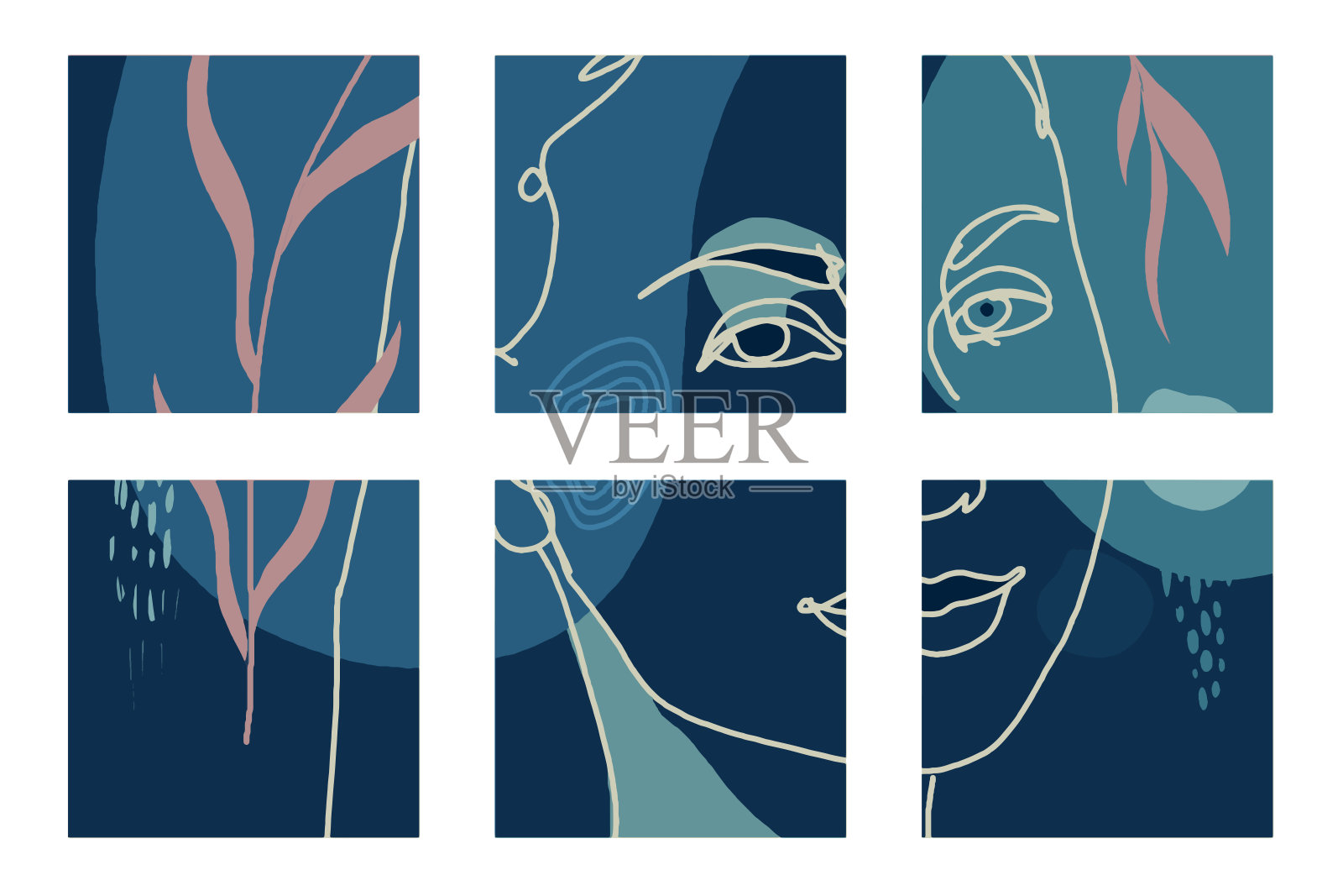 年轻女子和枝叶插画图片素材