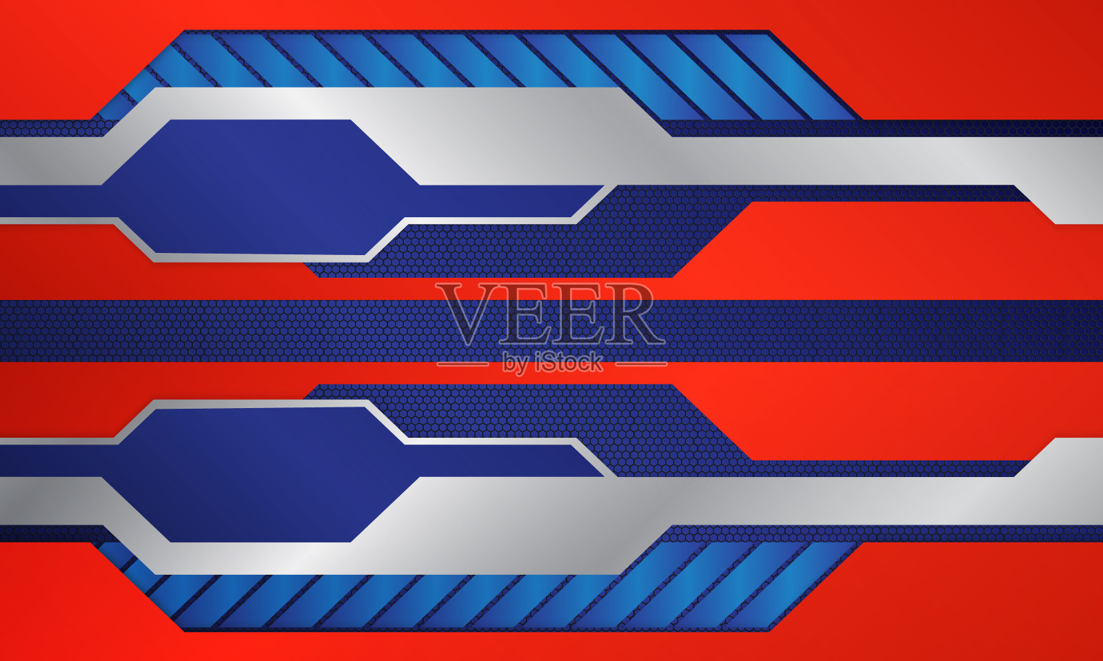 现代抽象背景蓝色和红色与银色设计插画图片素材