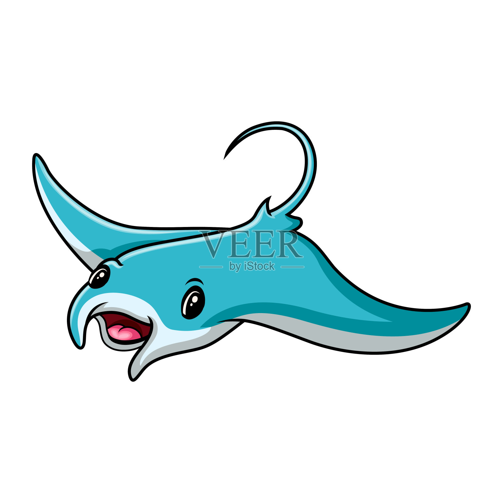 有趣的卡通黄貂鱼在游泳插画图片素材